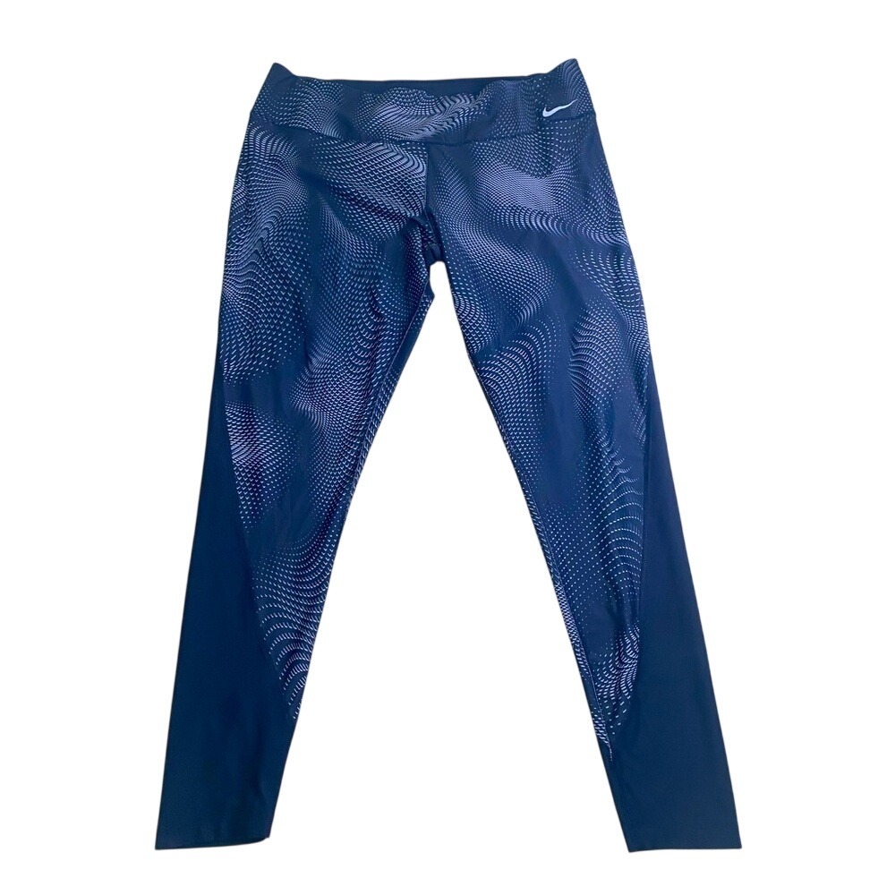 Nike Dri Fit Blue White Geometric Wave Full Length Leggings Womens 1X